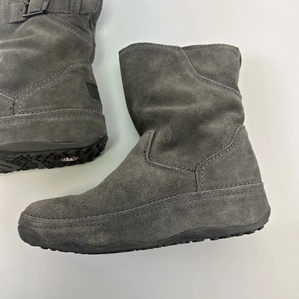 FitFlop Superboot Short Smoke Gray Suede Pull On Buckle Comfort Toning Womens 7